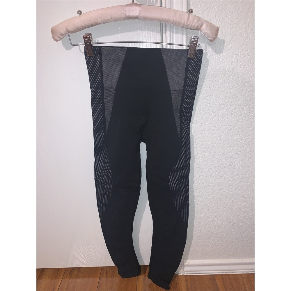 spanx by sara blakely leggings small compression black white sides nwot